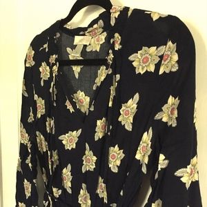 LOFT Floral Midi Dress, Belted, Medium